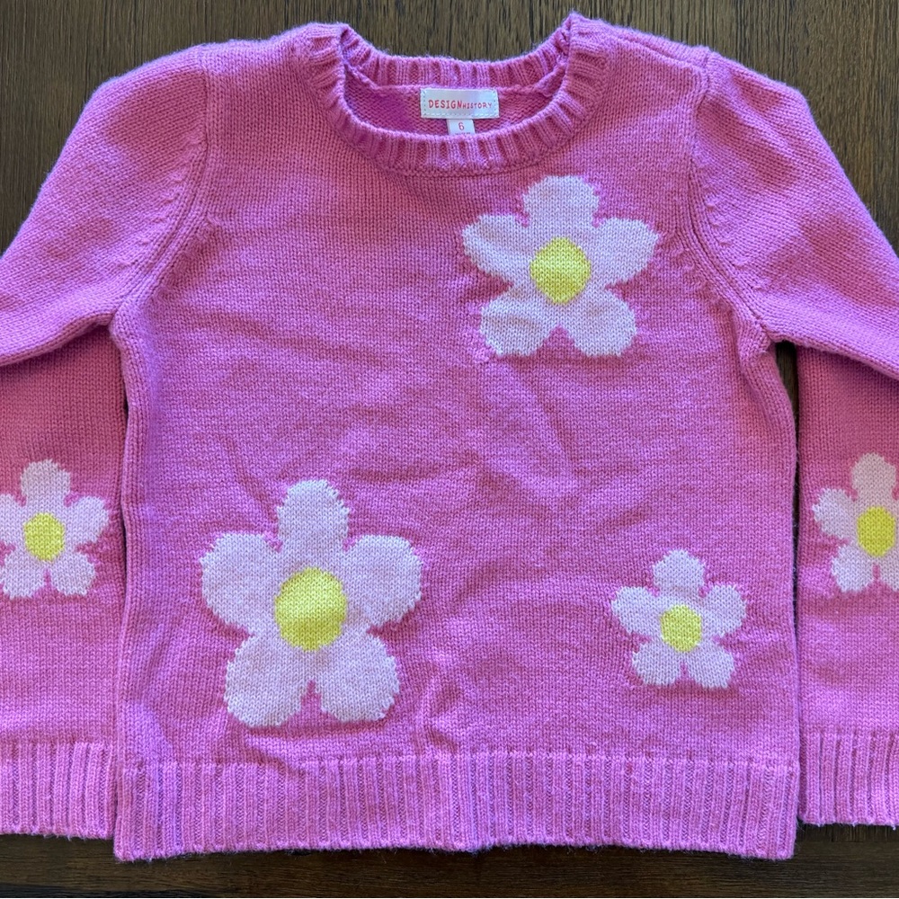 Design History Pink Sweater with Floral Design